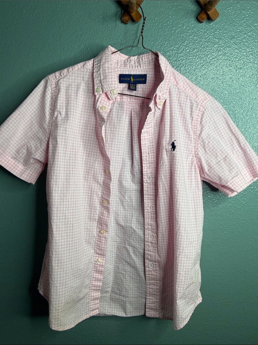 Ralph Lauren Pink Gingham Short-Sleeve Button-Down Shirt